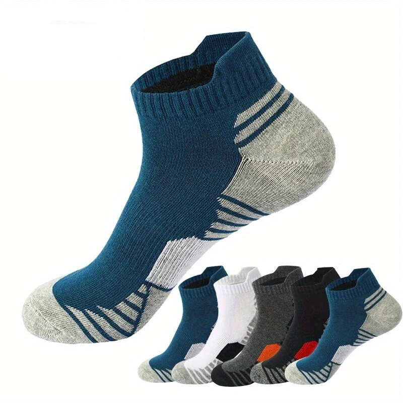 (image for) 5 Pairs Men's Cotton Breathable Athletic Short Socks, Men's Low Cut Sweat-Wicking Ankle Socks, High Quality Casual Soft Summer Sports Socks